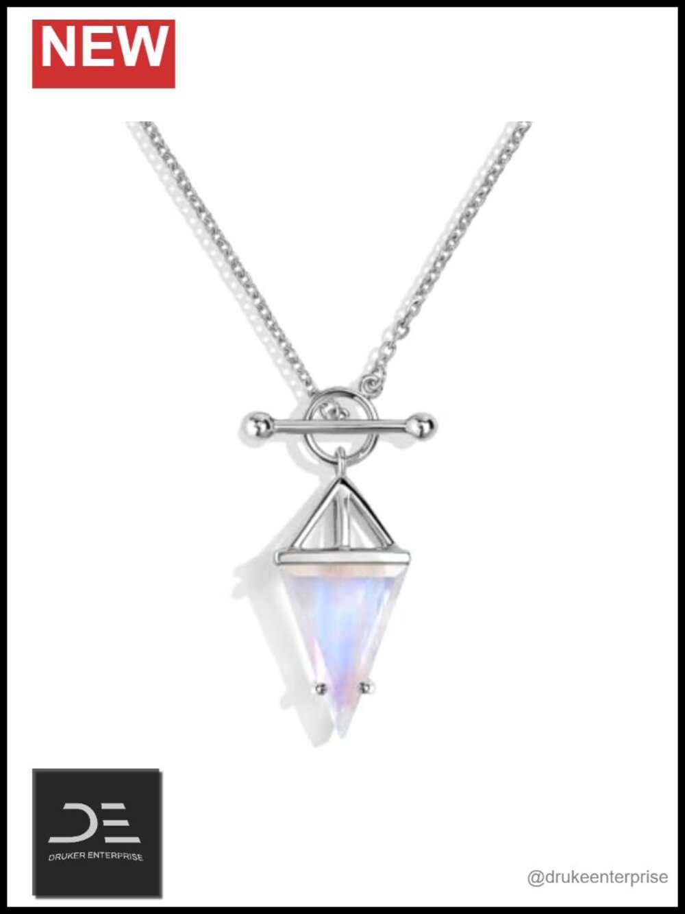 Moonstone Pendant Necklace, Sterling Silver Rhodium Plated